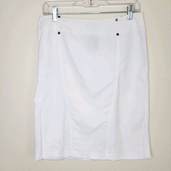 BURBERRY White 100% Linen Knee Length Skirt Size 42 Mesh Lined Made In Italy - Picture 1 of 16